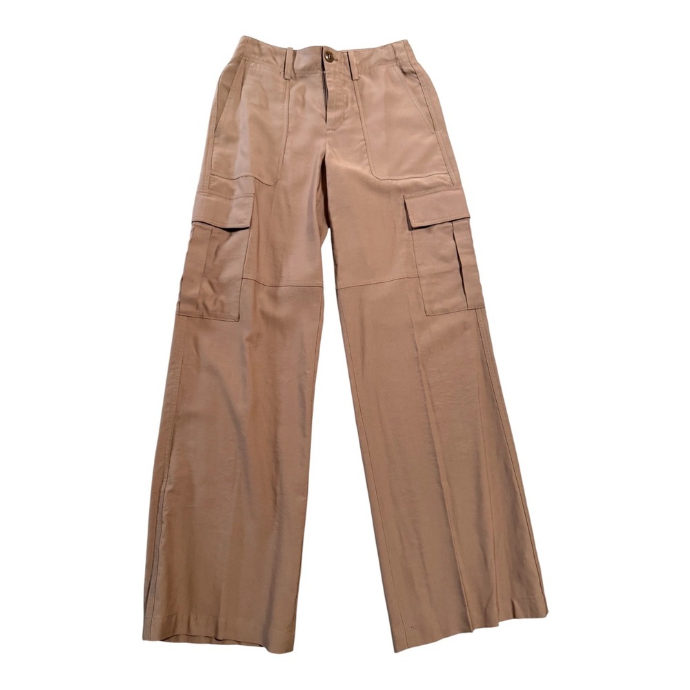 Vince Mid-Rise Fluid Cargo Trousers in Nile Tan Brown Wide Leg Utility Pant Sz 2